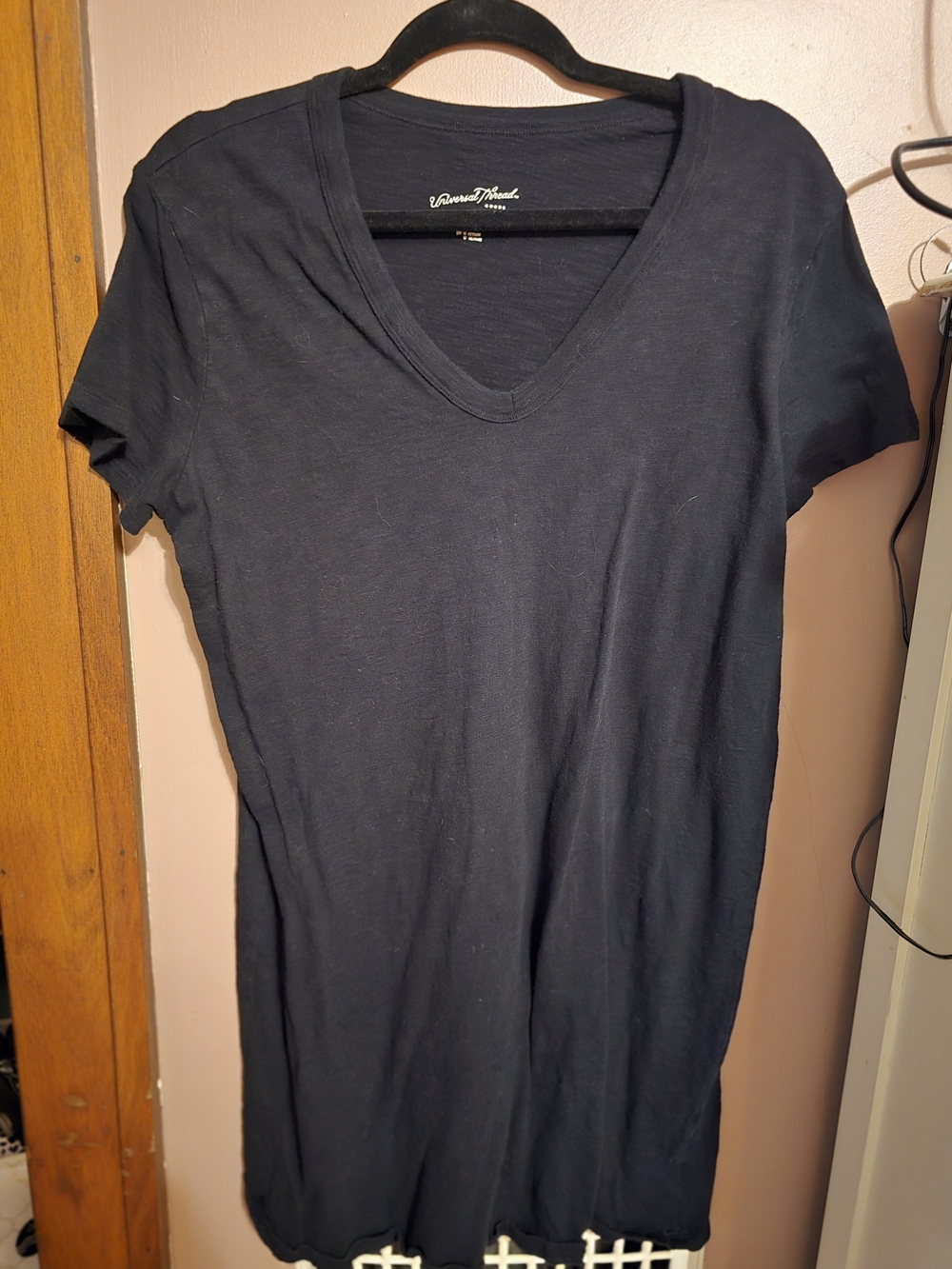 Classic V-Neck Women's Tshirt Dress- Black